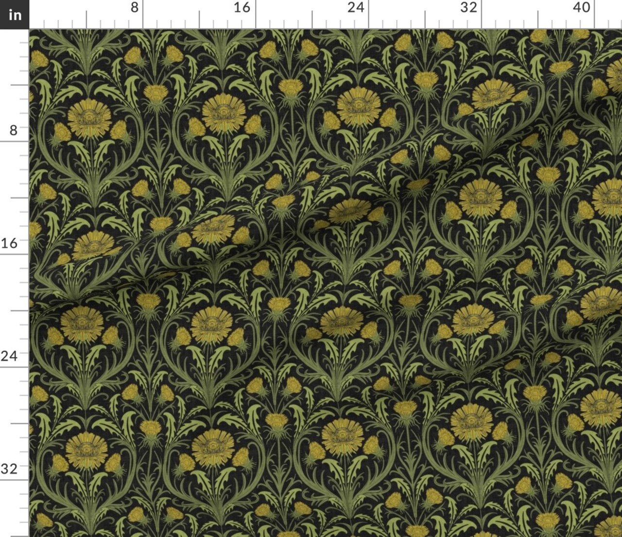Yellow Floral Green Botanical Flowers Art Deco Arts And Crafts Wildflowers Spring Summer Custom Printed Fabric by Spoonflower Various Fabrics by the Yard or Fat Quarter